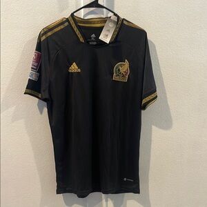 Mexico Adidas Black and Gold Men's Shirt